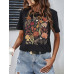 SHEIN Essnce Повседневная футболка с цветочным и растительным узором, черный