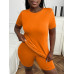 SHEIN Slayr Женский однотонный комплект из футболки и шорт с круглым вырезом и короткими рукавами, апельсин SHEIN Slayr Женский однотонный комплект из футболки и шорт с круглым вырезом и короткими рукавами, апельсин