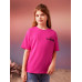 Футболка для девочек-подростков SHEIN с рисунком и надписью на заниженных плечах, ярко-розовый
