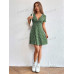 SHEIN EZwear Женское платье с глубоким v-образным вырезом и короткими рукавами с принтом, зеленый