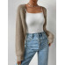 SHEIN EZwear Однотонный базовый укороченный кардиган с открытой передней частью, коричневый SHEIN EZwear Однотонный базовый укороченный кардиган с открытой передней частью, коричневый