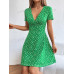 SHEIN EZwear Женское платье с глубоким v-образным вырезом и короткими рукавами с принтом, зеленый