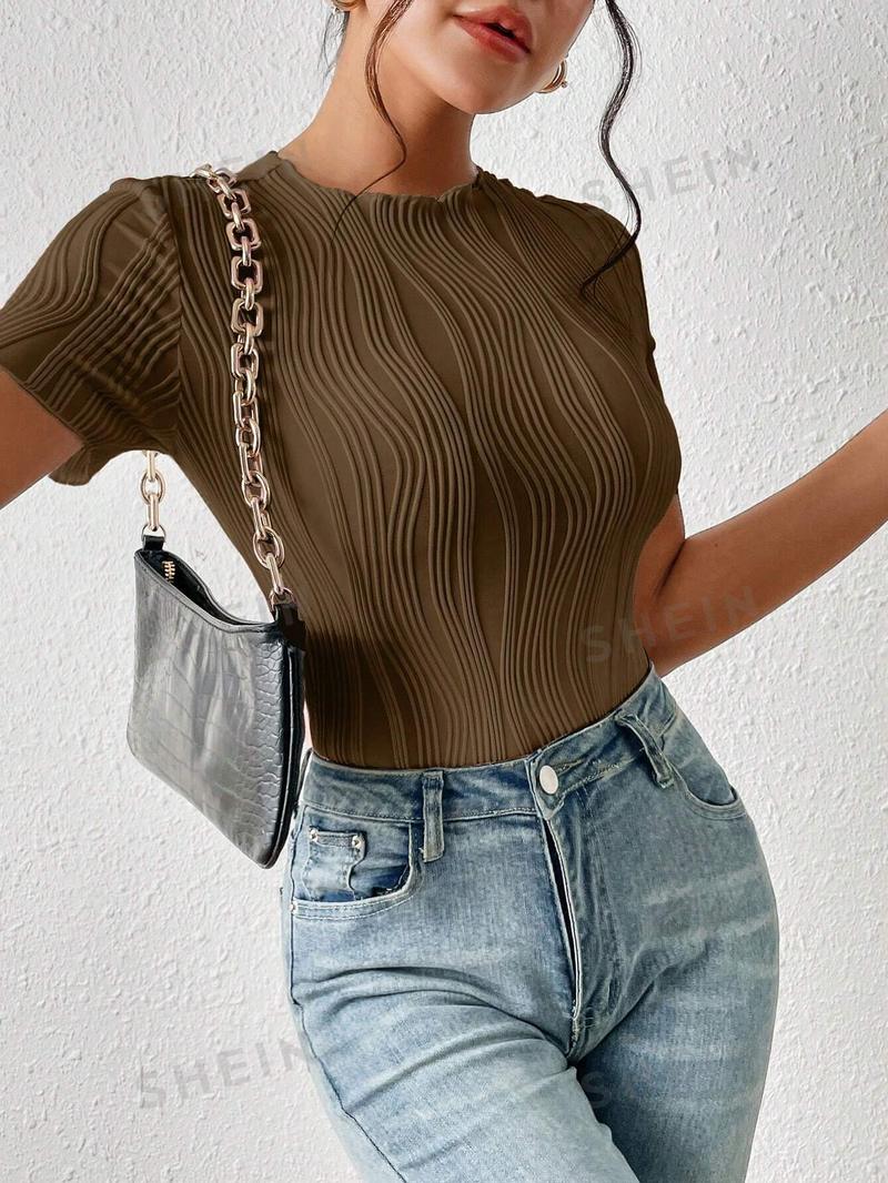 SHEIN Трикотажное боди из однотонной ребристой ткани Frenchy, кофейный коричневый