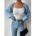 SHEIN EZwear Однотонный базовый укороченный кардиган с открытой передней частью, пыльный синий SHEIN EZwear Однотонный базовый укороченный кардиган с открытой передней частью, пыльный синий