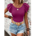 SHEIN Clasi Женская однотонная футболка с короткими рукавами и круглым вырезом с рюшами, фиолетовый