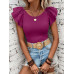SHEIN Clasi Женская однотонная футболка с короткими рукавами и круглым вырезом с рюшами, фиолетовый