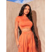 SHEIN SXY Женская укороченная футболка однотонного цвета и широкие плиссированные брюки 2 шт./компл., апельсин