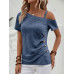 SHEIN Clasi Асимметричная футболка с воротником и пуговицами, пыльный синий SHEIN Clasi Асимметричная футболка с воротником и пуговицами, пыльный синий