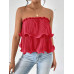 SHEIN Essnce женский однотонный плиссированный топ без бретелек, красный