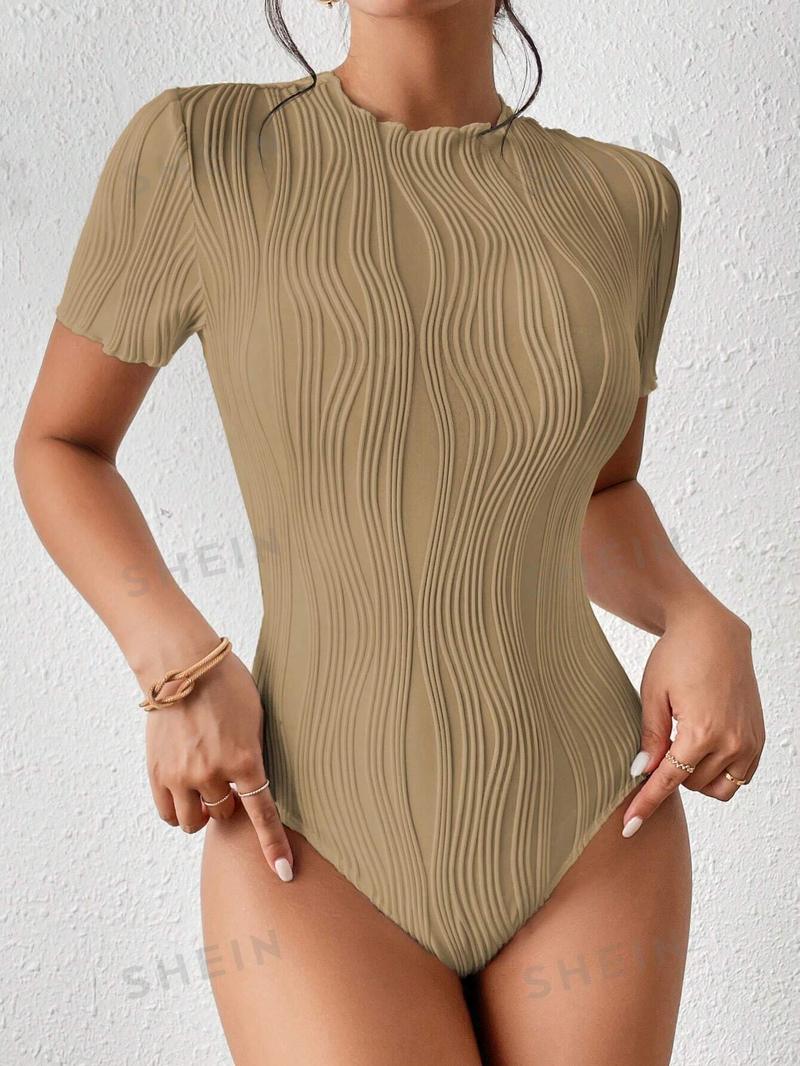 SHEIN Трикотажное боди из однотонной ребристой ткани Frenchy, хаки