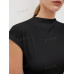 SHEIN BIZwear Женская однотонная футболка с короткими рукавами и воротником-стойкой, черный