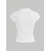 SHEIN BIZwear Женская однотонная футболка с короткими рукавами и воротником-стойкой, белый