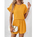 SHEIN Essnce Женский однотонный комплект из топа и шорт с круглым вырезом и рукавами «летучая мышь», желтый SHEIN Essnce Женский однотонный комплект из топа и шорт с круглым вырезом и рукавами «летучая мышь», желтый