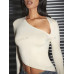 SHEIN BAE Женская однотонная обтягивающая футболка с неровным краем и перевязанным краем и шейным шарфом, бежевый