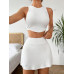SHEIN EZwear Комплект спортивной одежды из однотонного укороченного топа и юбки без рукавов, белый SHEIN EZwear Комплект спортивной одежды из однотонного укороченного топа и юбки без рукавов, белый