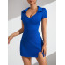 SHEIN Sport Easify Женский однотонный спортивный комбинезон с короткими рукавами и лацканами, королевский синий