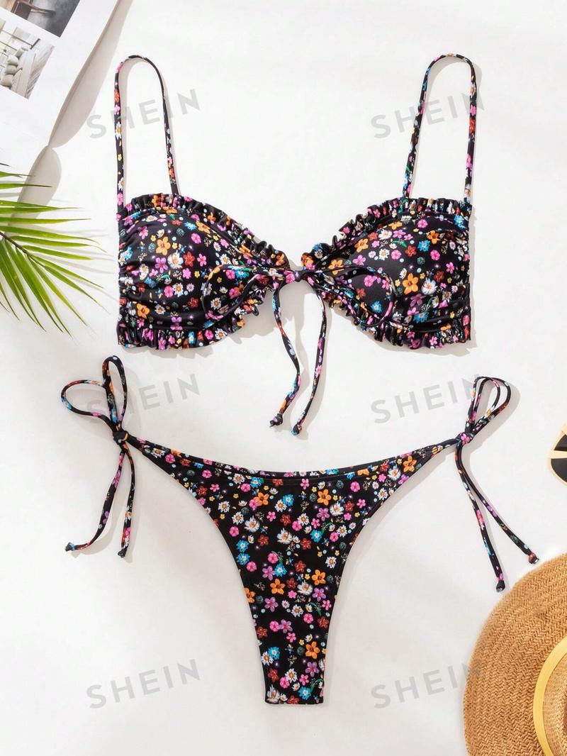 SHEIN Swim BAE Однотонный текстурированный комплект из двух частей купальника, многоцветный