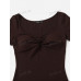 SHEIN PETITE Женское платье с вырезом сердечком и короткими рукавами, шоколадно-коричневый SHEIN PETITE Женское платье с вырезом сердечком и короткими рукавами, шоколадно-коричневый