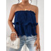 SHEIN Essnce женский однотонный плиссированный топ без бретелек, синий