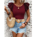 SHEIN Clasi Женская однотонная футболка с короткими рукавами и круглым вырезом с рюшами, бургундия