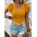 SHEIN Clasi Женская однотонная футболка с короткими рукавами и круглым вырезом с рюшами, желтый