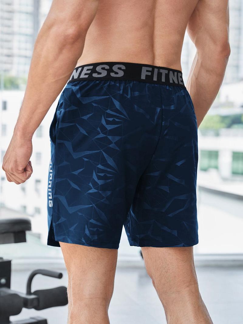 Мужские спортивные шорты с карманами SHEIN Fitness с буквенным принтом, темно-синий Мужские спортивные шорты с карманами SHEIN Fitness с буквенным принтом, темно-синий