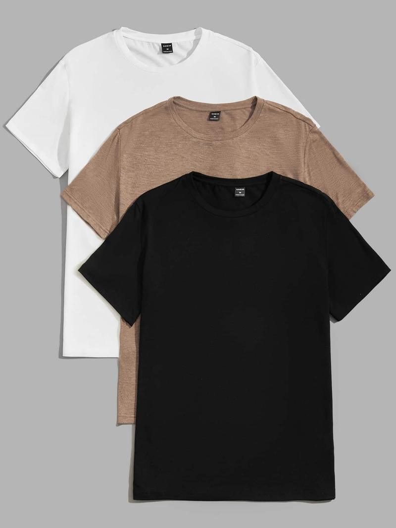 SHEIN Мужская однотонная домашняя одежда с круглым вырезом и короткими рукавами, многоцветный