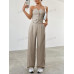 SHEIN EZwear Женский однотонный комплект из топа и брюк без бретелек с однобортной застежкой, абрикос SHEIN EZwear Женский однотонный комплект из топа и брюк без бретелек с однобортной застежкой, абрикос