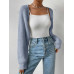 SHEIN EZwear Однотонный базовый укороченный кардиган с открытой передней частью, голубые SHEIN EZwear Однотонный базовый укороченный кардиган с открытой передней частью, голубые