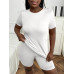 SHEIN Slayr Женский однотонный комплект из футболки и шорт с круглым вырезом и короткими рукавами, белый