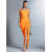 SHEIN BAE Женское однотонное плиссированное платье с воротником-халтер, апельсин