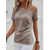 SHEIN Clasi Асимметричная футболка с воротником и пуговицами, мокко браун SHEIN Clasi Асимметричная футболка с воротником и пуговицами, мокко браун