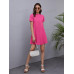 SHEIN LUNE Трикотажное однотонное повседневное платье с круглым вырезом и короткими рукавами, розовый