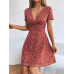 SHEIN EZwear Женское платье с глубоким v-образным вырезом и короткими рукавами с принтом, красный SHEIN EZwear Женское платье с глубоким v-образным вырезом и короткими рукавами с принтом, красный