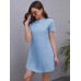 SHEIN LUNE Трикотажное однотонное повседневное платье с круглым вырезом и короткими рукавами, голубые