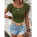 SHEIN Clasi Женская однотонная футболка с короткими рукавами и круглым вырезом с рюшами, армейский зеленый