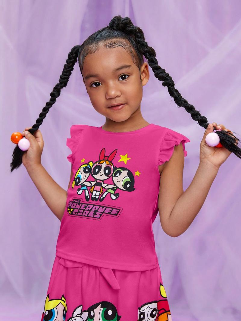 SHEIN SHEIN Kids QTFun Жилет с мультяшным буквенным принтом для маленьких девочек, ярко-розовый