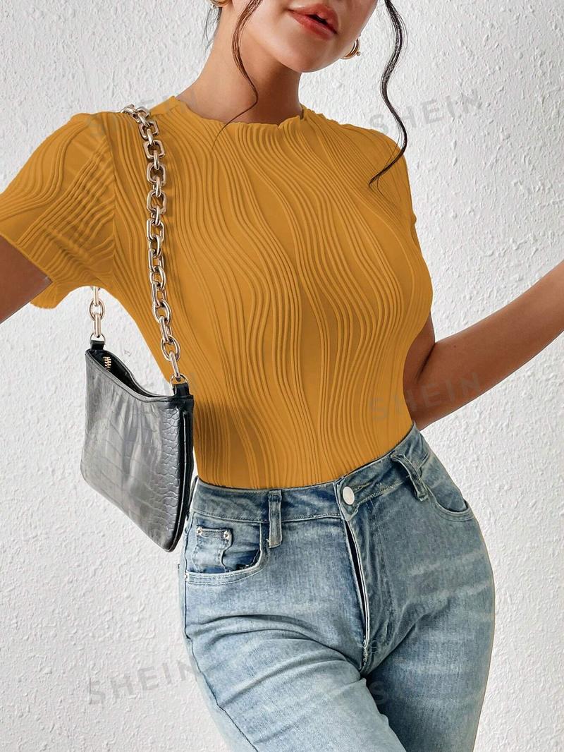 SHEIN Трикотажное боди из однотонной ребристой ткани Frenchy, апельсин SHEIN Трикотажное боди из однотонной ребристой ткани Frenchy, апельсин