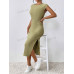 SHEIN Frenchy женское однотонное текстурированное облегающее платье макси с разрезом по бокам, армейский зеленый