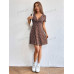 SHEIN EZwear Женское платье с глубоким v-образным вырезом и короткими рукавами с принтом, кофейный коричневый SHEIN EZwear Женское платье с глубоким v-образным вырезом и короткими рукавами с принтом, кофейный коричневый