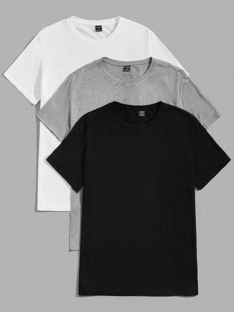 SHEIN Мужская однотонная домашняя одежда с круглым вырезом и короткими рукавами, серый