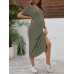 SHEIN однотонное повседневное платье для беременных с v-образным вырезом и короткими рукавами и разрезом по краю, армейский зеленый