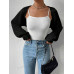 SHEIN EZwear Однотонный базовый укороченный кардиган с открытой передней частью, черный SHEIN EZwear Однотонный базовый укороченный кардиган с открытой передней частью, черный