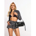 SHEIN SXY Женская модная простая черная сумка через плечо с заклепками, черный