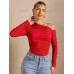 SHEIN BAE Прозрачная приталенная футболка с открытыми плечами и сборками вверх, красный