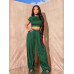 SHEIN SXY Женская укороченная футболка однотонного цвета и широкие плиссированные брюки 2 шт./компл., темно-зеленый