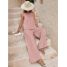 SHEIN LUNE Женский однотонный повседневный комплект из двух предметов свободного кроя, пыльный розовый SHEIN LUNE Женский однотонный повседневный комплект из двух предметов свободного кроя, пыльный розовый