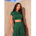 SHEIN SXY Женская укороченная футболка однотонного цвета и широкие плиссированные брюки 2 шт./компл., темно-зеленый