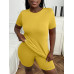 SHEIN Slayr Женский однотонный комплект из футболки и шорт с круглым вырезом и короткими рукавами, желтый SHEIN Slayr Женский однотонный комплект из футболки и шорт с круглым вырезом и короткими рукавами, желтый
