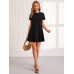 SHEIN LUNE Трикотажное однотонное повседневное платье с круглым вырезом и короткими рукавами, черный